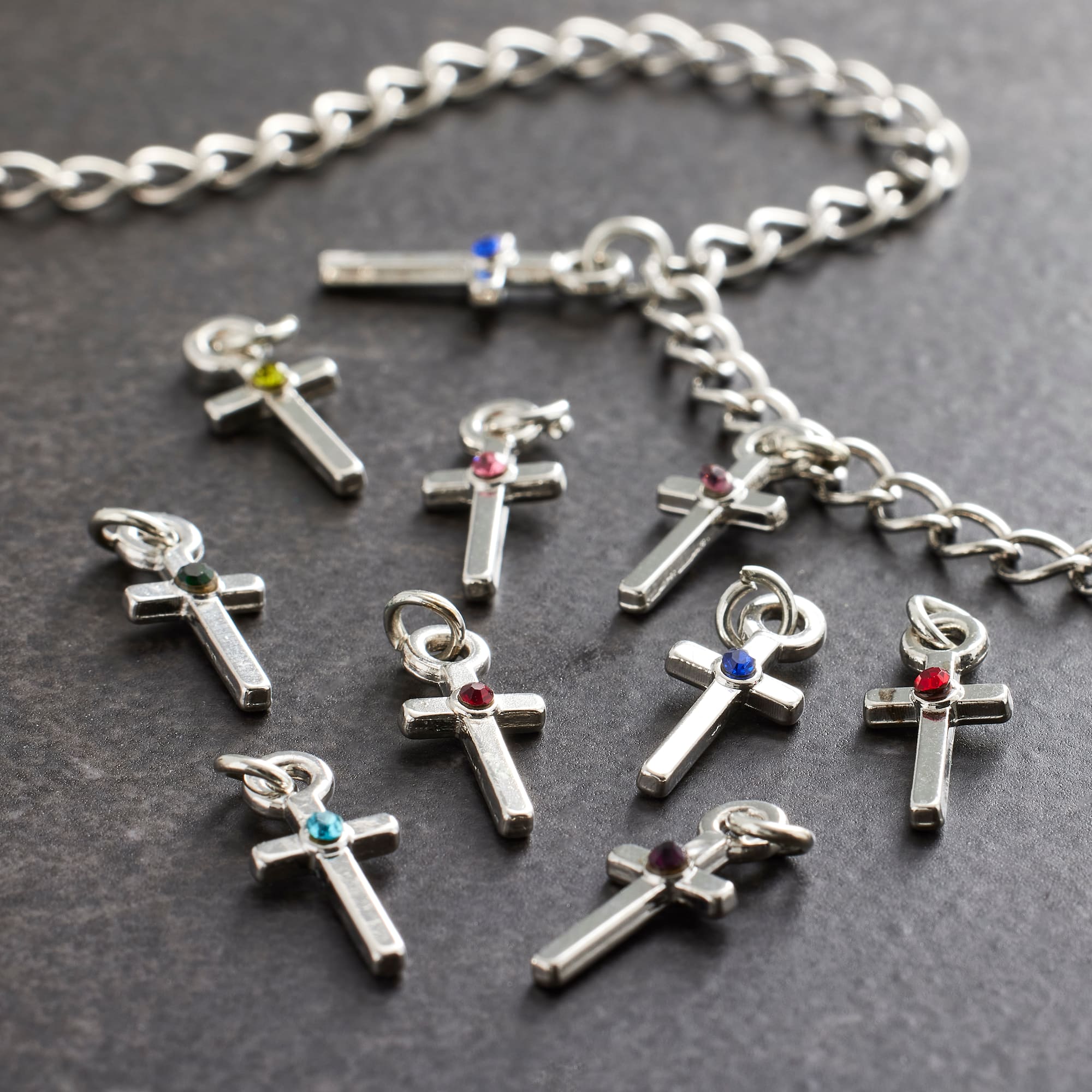 Charmalong™ Rhodium Cross Birthstone Charms by Bead Landing™